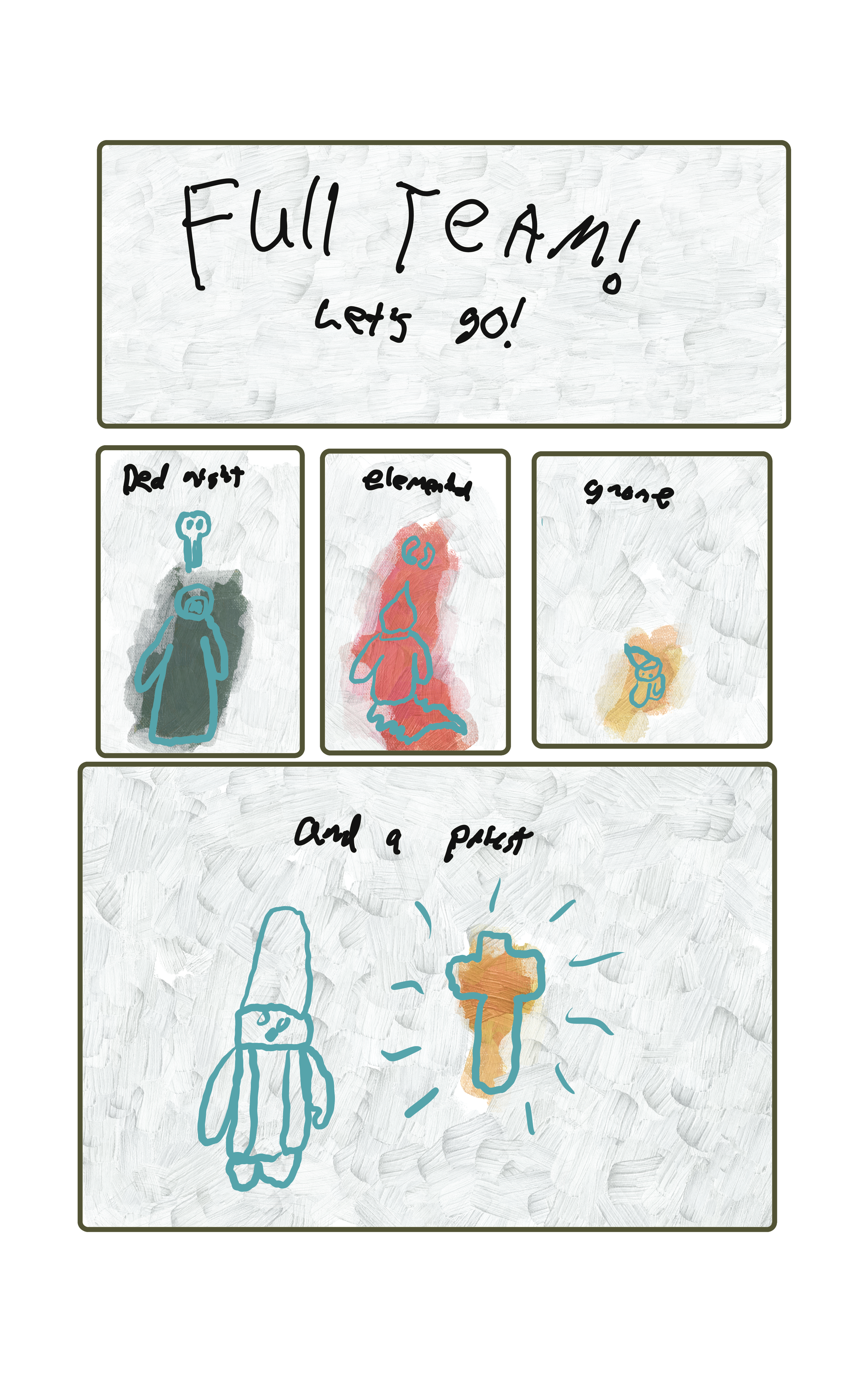 "FULL TEAM! Let's go!"  A ded night, an elemental, a gnome and a priest are shown.